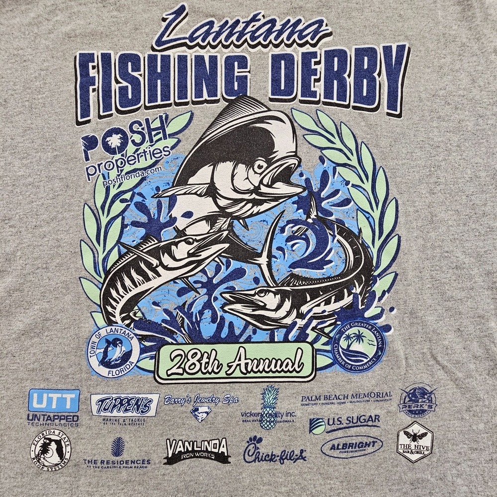 28th Annual Lantana Fishing Derby Gray Short Sleeve T-Shirt Men's XL